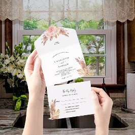 Pampas Gras Blütenrosa Blumen Hochzeit All In One Einladung