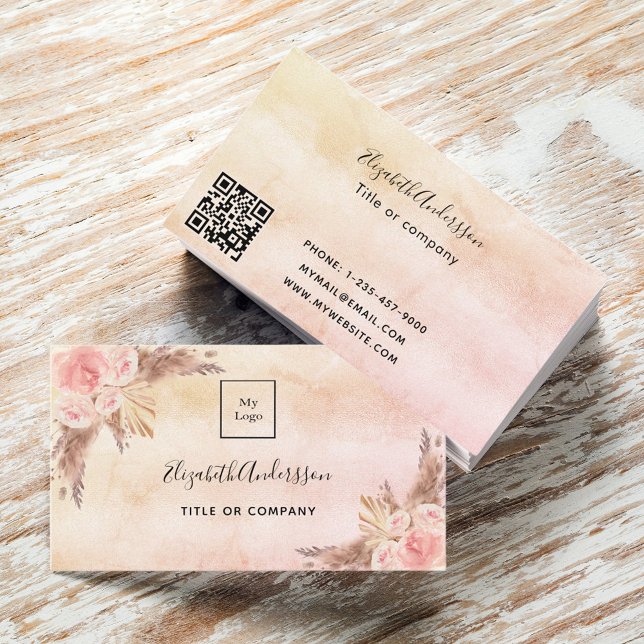 Pampas Gras Blütenrosa Blumenmuster QR-Logo Visitenkarte (Von Creator hochgeladen)