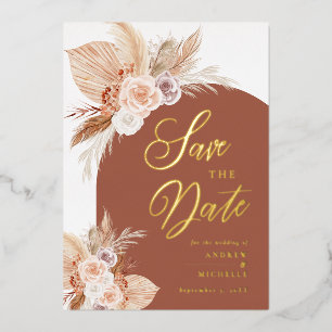 Pampas Gras Bogen Terrakotta Boho Foto Hochzeit Sa Folieneinladung
