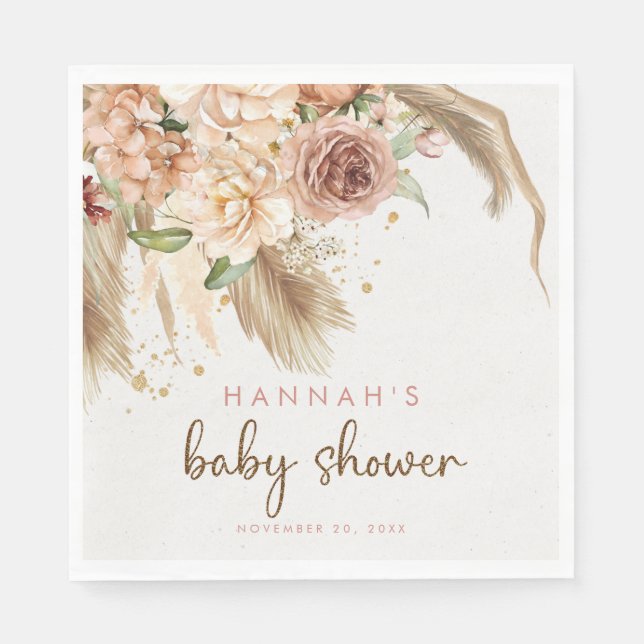 Pampas Gras Boho Babydusche Servietten (Vorderseite)