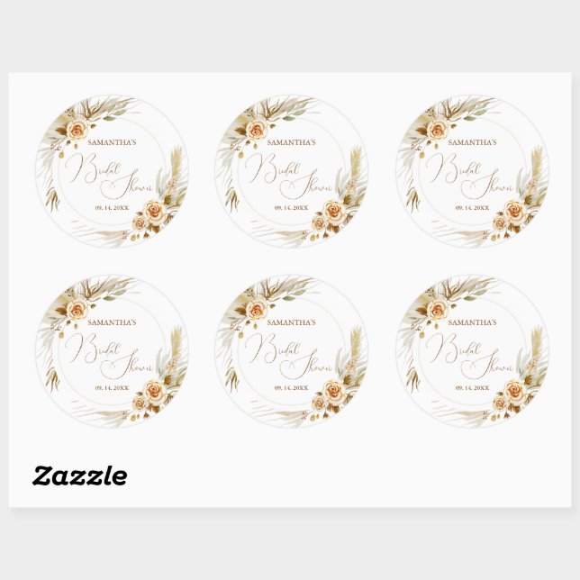 Pampas Gras boho elegant tropisch Runder Aufkleber (Blatt)