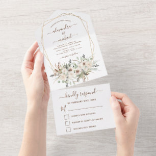 Pampas Gras Boho Eukalyptus Hochzeit RSVP All In One Einladung