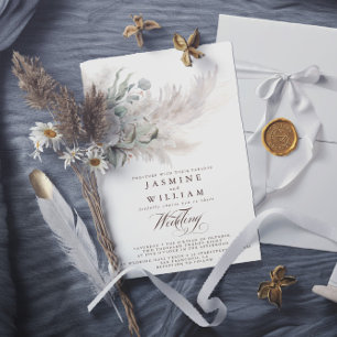 Pampas Gras Boho-Hochzeit mit QR-Code zum kleinen  Einladung