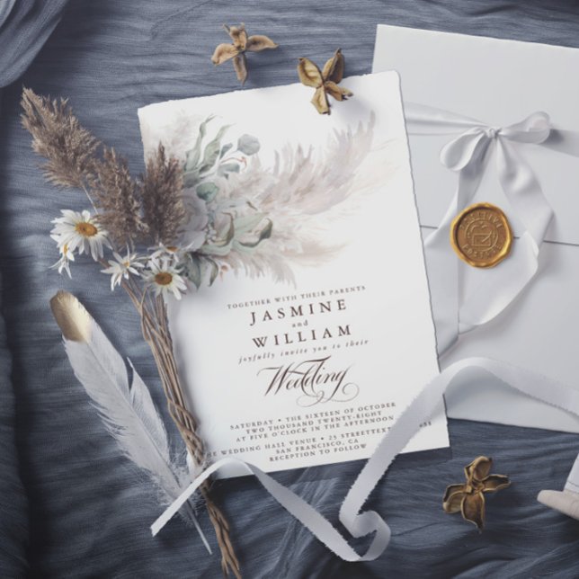 Pampas Gras Boho-Hochzeit mit QR-Code zum kleinen  Einladung (Von Creator hochgeladen)