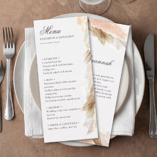 Pampas Gras boho Hochzeitsmenü & Dankeschön Nachri Menükarte