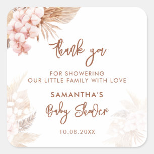 Pampas Gras Boho Mädchen Baby Shower Quadratischer Aufkleber