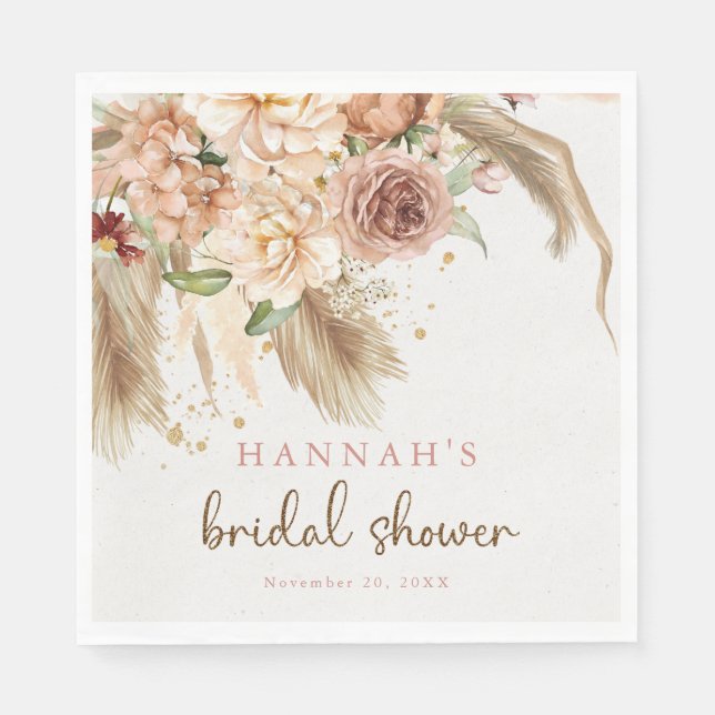 Pampas Gras boho Rose Brautparty Servietten (Vorderseite)