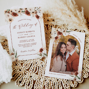 Pampas Gras Boho Terrakotta Torbogen Foto Hochzeit Einladung
