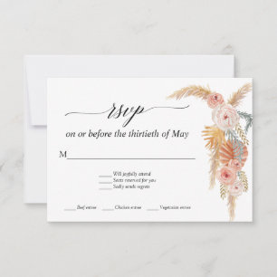 Pampas Gras Boho Weiße Blumen Tropische Palme RSVP Karte