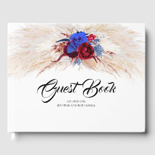 Pampas Gras Burgunderrot und Navy Blau Hochzeit Gästebuch