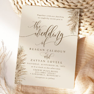Pampas Gras Erdig Exotische Kalligrafie Hochzeit Einladung