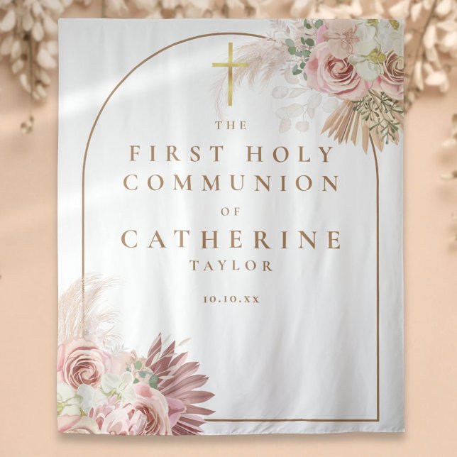 Pampas Gras Erste Kommune Foto Hintergrund Wandteppich (Pampas Grass First Communion Photo Backdrop)