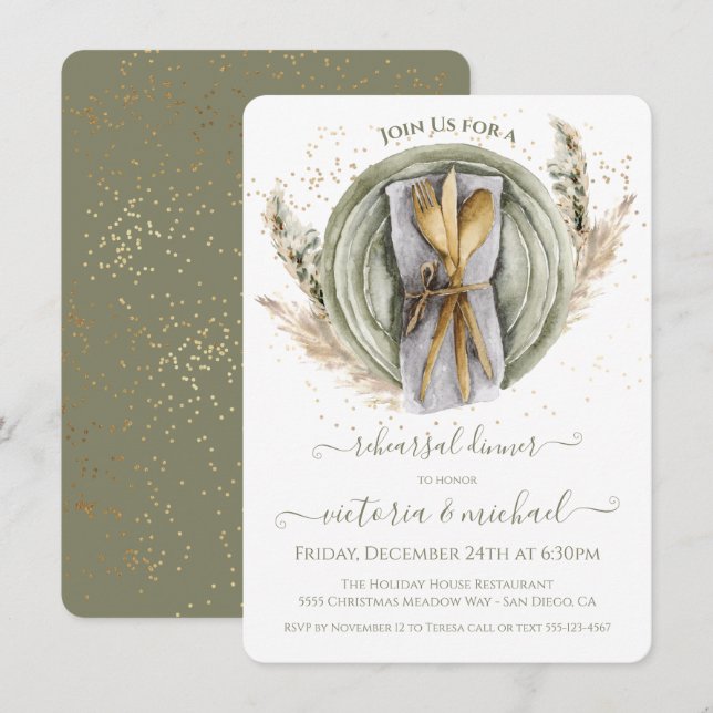 Pampas Gras Foliage Hochzeitliches Probe Dinner Einladung (Vorne/Hinten)