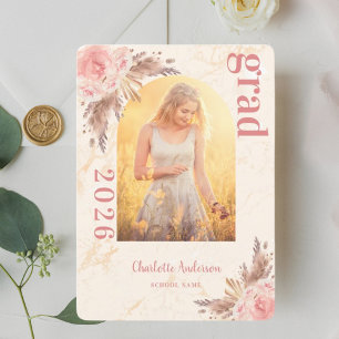 Pampas Gras Foto Roségold Abschluss Dankeskarte