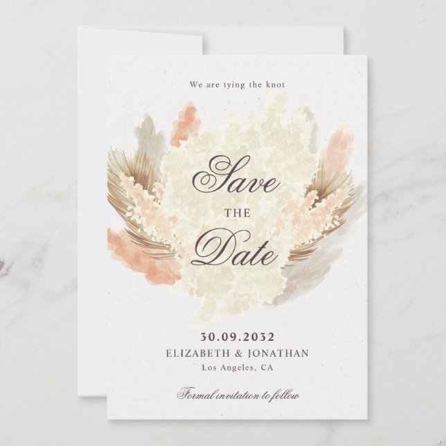 Pampas Gras getrocknete Blume Boho Foto Save The Date (Vorderseite)