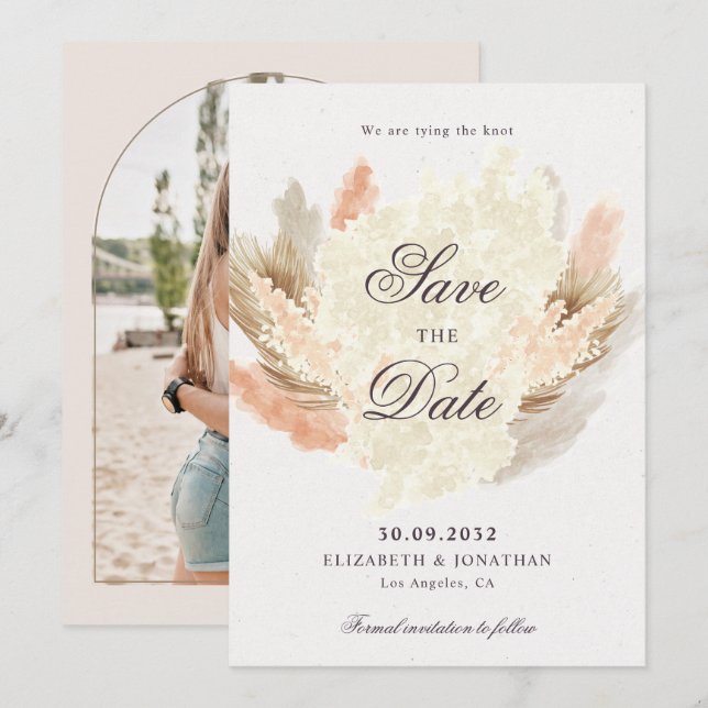 Pampas Gras getrocknete Blume Boho Foto Save The Date (Vorne/Hinten)