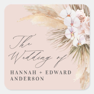 Pampas Gras getrocknete botanische Drehbuch Hochze Quadratischer Aufkleber