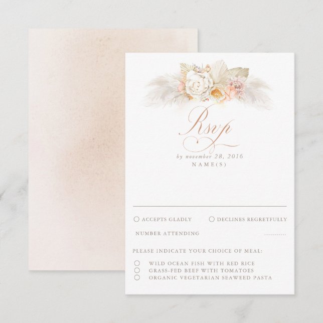 Pampas Gras getrocknete Foliage Hochzeit RSVP Karte (Vorne/Hinten)