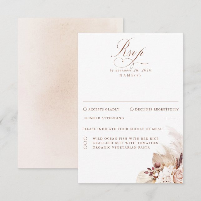Pampas Gras getrocknete Foliage Hochzeit RSVP Karte (Vorne/Hinten)