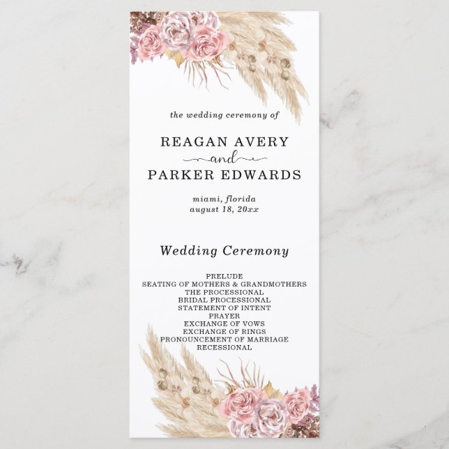 Pampas Gras getrocknete Rose mit Blumen Lila Hochz Programm (Vorderseite)