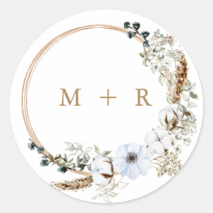 Pampas-Gras-Hochzeit Boho Terrakotta-Monogramm  Runder Aufkleber