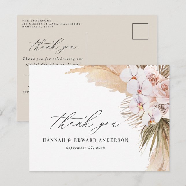 Pampas Gras Moderne botanische Böhmische Hochzeit Postkarte (Vorne/Hinten)
