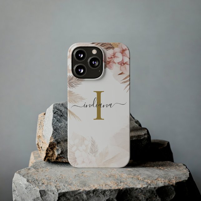 Pampas Gras Monogramm Name Anfangsbuchstabe Terrak Case-Mate iPhone Hülle (Pink Floral Pampas Grass Monogram Custom Phone Case)