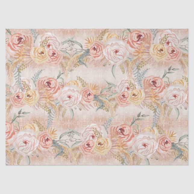 Pampas Gras Peony Floral Wasserfarbe Rosa Seidenpapier (Vorderseite)