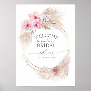 Pampas Gras Pink Orchideen Brautparty Willkommen Poster