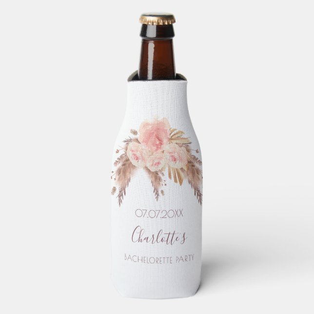 Pampas-Gras-Rosa-Blüten Boho-Junggeselinnen-Abschi Flaschenkühler (Flaschenvorderseite)