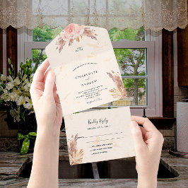 Pampas Gras Rose Blütenrosa Blütenmarmor Hochzeit All In One Einladung