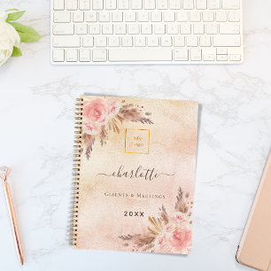 Pampas Gras Rose Gold Blume Firmenlogo QR Notizbuch