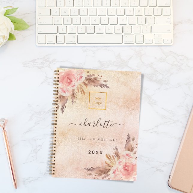 Pampas Gras Rose Gold Blume Firmenlogo QR Notizbuch (Von Creator hochgeladen)
