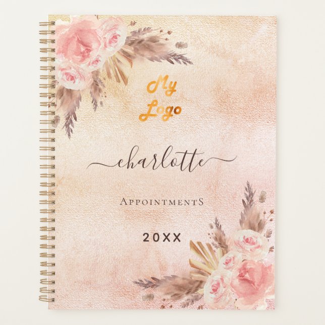 Pampas-Gras-Rose-Gold-Firmenlogo QR Planer (Vorderseite)
