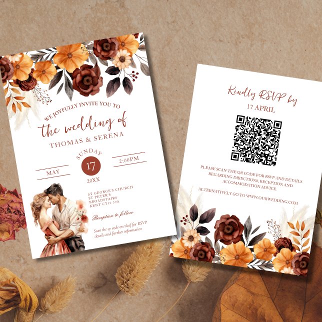 Pampas-Gras-Rust-Fall-QR-Code in einer Hochzeit Einladung (Von Creator hochgeladen)