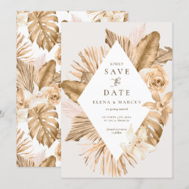 Pampas-Gras Save the Date, getrocknet, aus Goldled Einladung