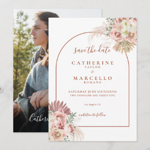 Pampas Gras Terrakotta-Bogen Foto-Hochzeit Save The Date