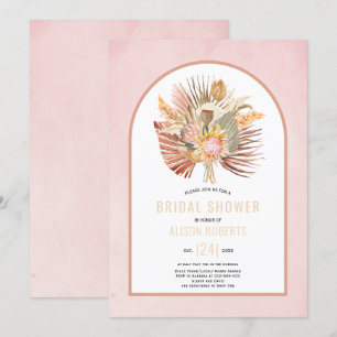 Pampas-Gras und Palm-weiches rosa Brautparty Einladung
