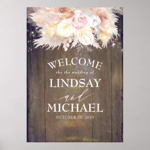 Pampas Gras und Pink Blume Hochzeit Willkommen Poster