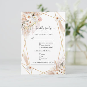 Pampas Gras Weiße Rosen Songwunsch Hochzeit RSVP Karte