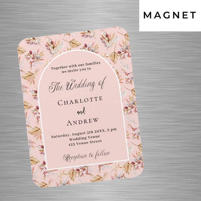 Pampas Grasflorale Rose Goldene Hochzeit Einladung Magnet (Von Creator hochgeladen)