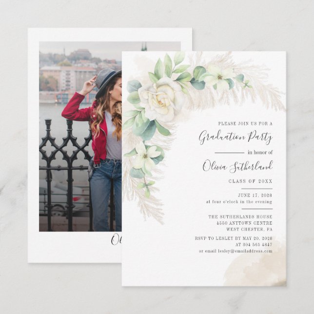 Pampas Grass Abschluss 2025 Foto Grad Party Einladung (Vorne/Hinten)