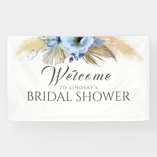 Pampas Grass and Blue Blume Brautparty Willkommen Banner (Horizontal)
