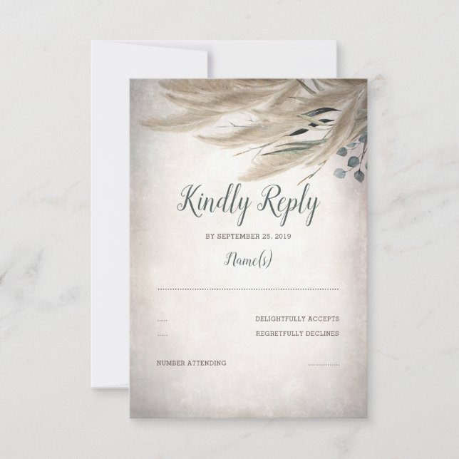 Pampas Grass and Greenerity Wedding RSVP Karte (Vorderseite)