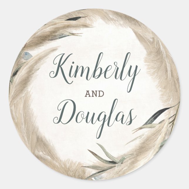Pampas Grass and Greenerity Wedding Runder Aufkleber (Vorderseite)