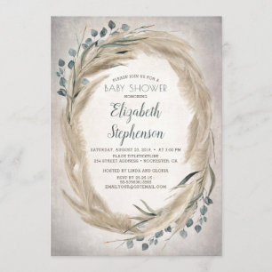 Pampas Grass and Greenery Boho Baby Shower Einladung