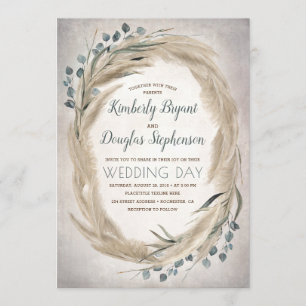 Pampas Grass and Greenery Wreath Vintage Wedding Einladung