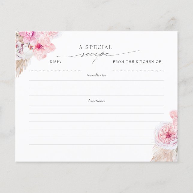 Pampas Grass and Pink Tropical Blume Rezeptkarte (Vorderseite)