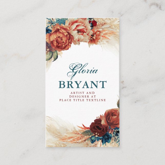 Pampas Grass and Rust Terracotta Blume Botanisch Visitenkarte (Vorderseite)