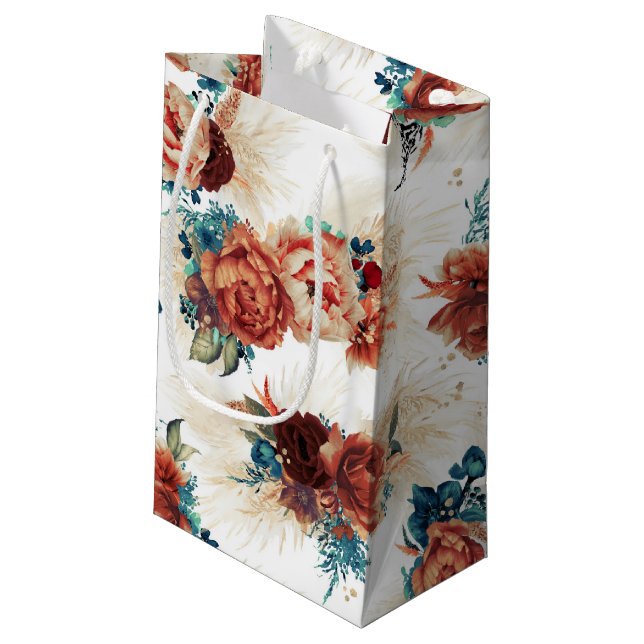 Pampas Grass Aquamarin Blaue Terracotta auf dem Mo Kleine Geschenktüte (Rückseite Schrägansicht)